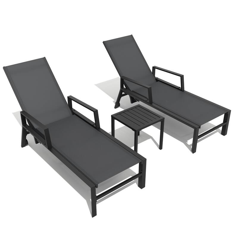 Outdoor Aluminum Patio Lounge Chair Set Side Table and Chaise Lounges with Wheels