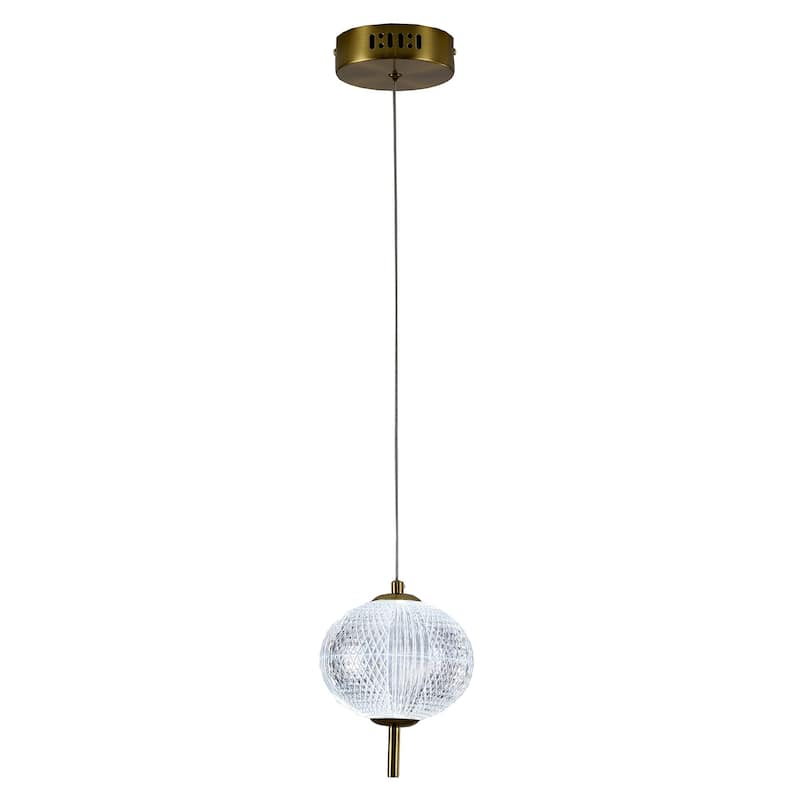 1-Light Brass Dimmable LED Single Pendant With A Clear PC Shade
