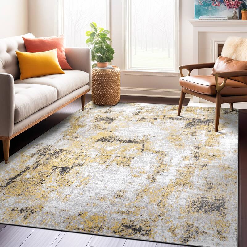 Contemporary Chic Abstract Design Area Rug - 5' x 7' - Yellow - Rectangle