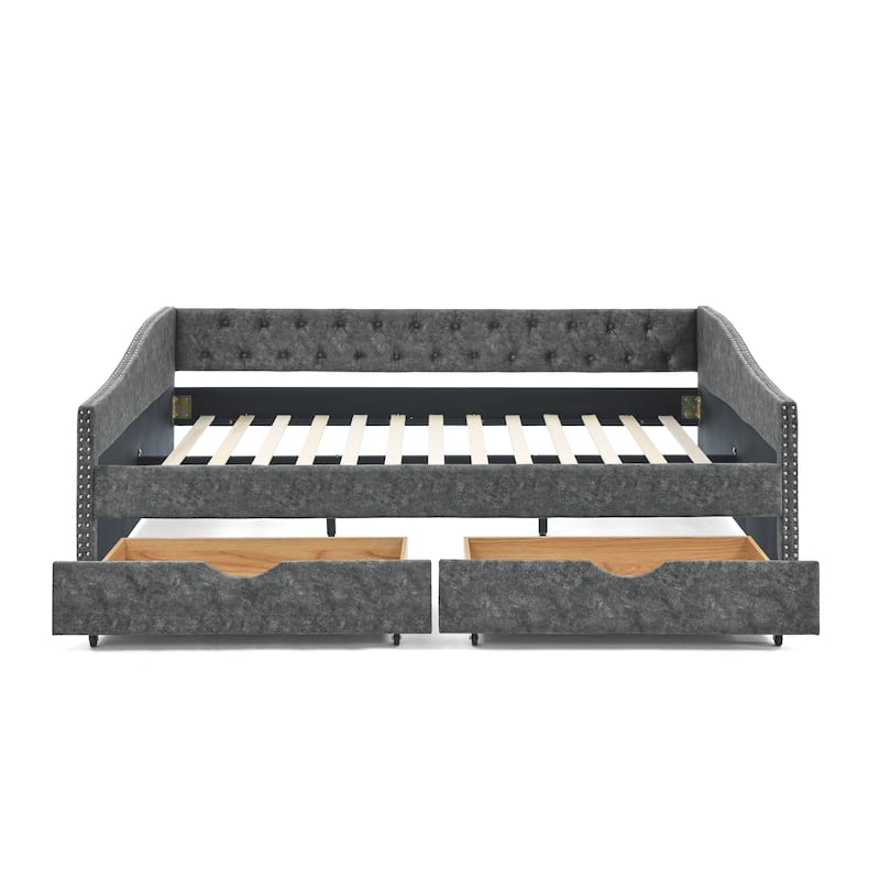 2 in 1 Pull Out Couch Bed Queen Size Daybed with Drawers Upholstered Tufted Sofa Bed,with Button on Back and Copper Nail