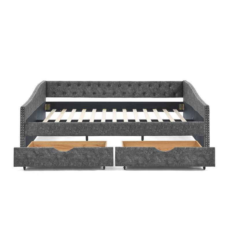 Queen Size Daybed with Drawers Upholstered Tufted Sofa Bed Bed Bath