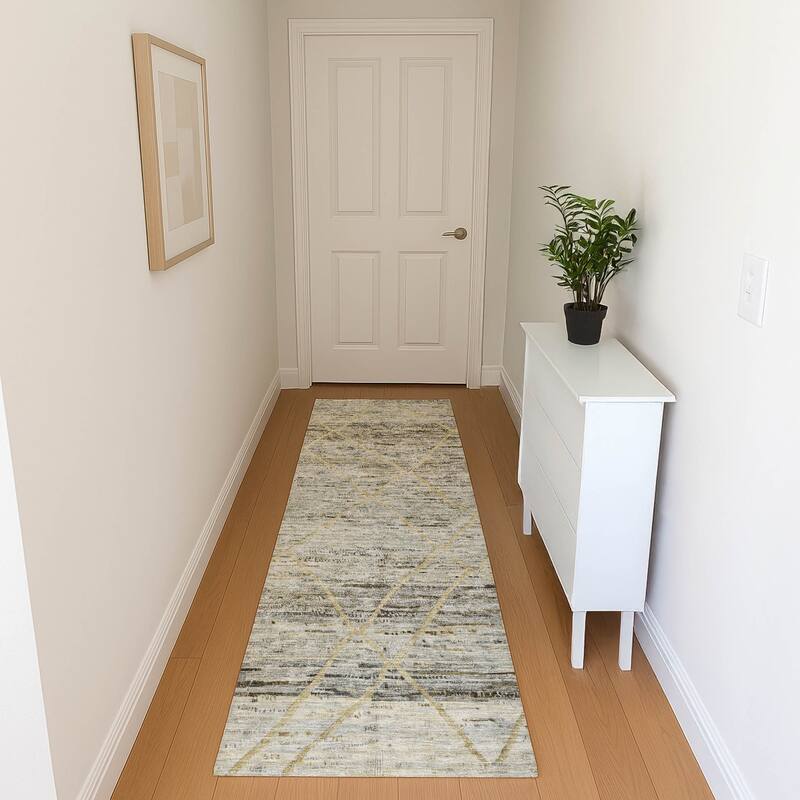 Premium Washable Super Soft Modern Global Mayfield Rug - Pewter - 2'3" x 7'6"