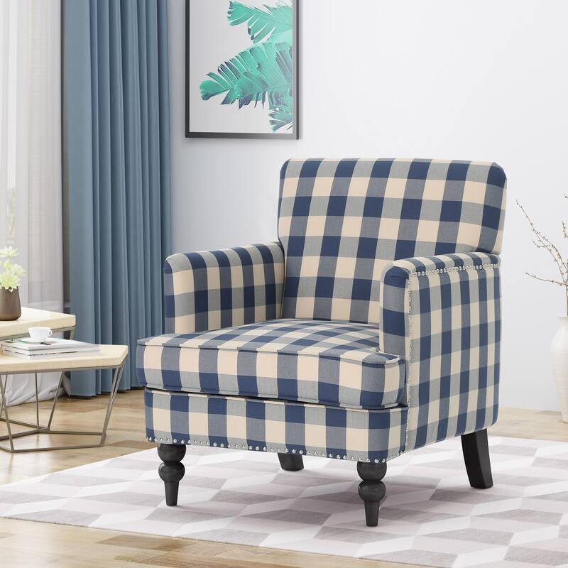 Blue 28.75" Club Chair with Nailheads