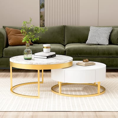 Modern Round Nesting Coffee Table with Drawers