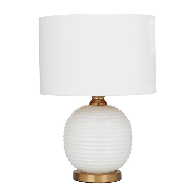 White Glass Ribbed Room Table Lamp with Gold Accents