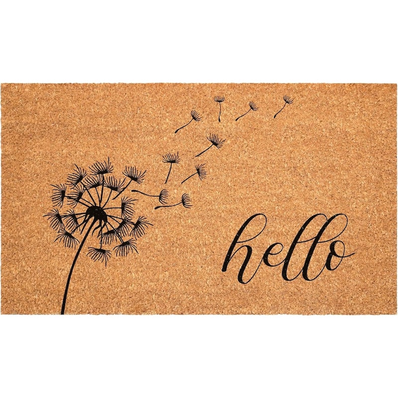 HomeRoots 17" X 29" Brown And Black Floral Hello Outdoor Coir Door Mat - 17.00' X '29.00