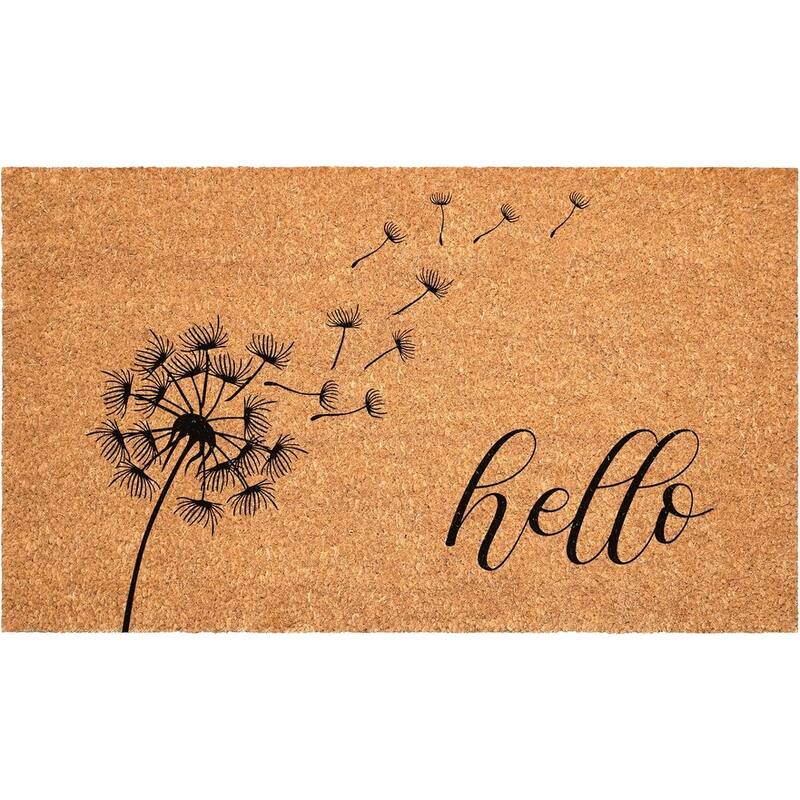 HomeRoots 24" X 36" Brown And Black Floral Hello Outdoor Coir Door Mat - 24.00' X '36.00
