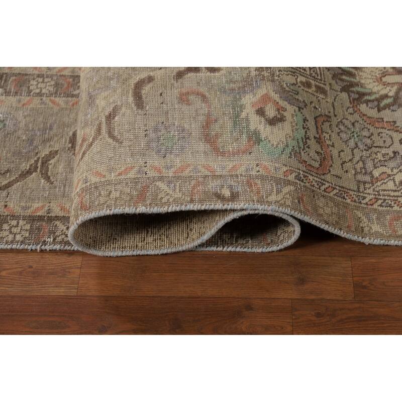 Gray Geometric Tabriz Persian Area Rug Hand-Knotted Wool Carpet - 9'1"x 12'9"