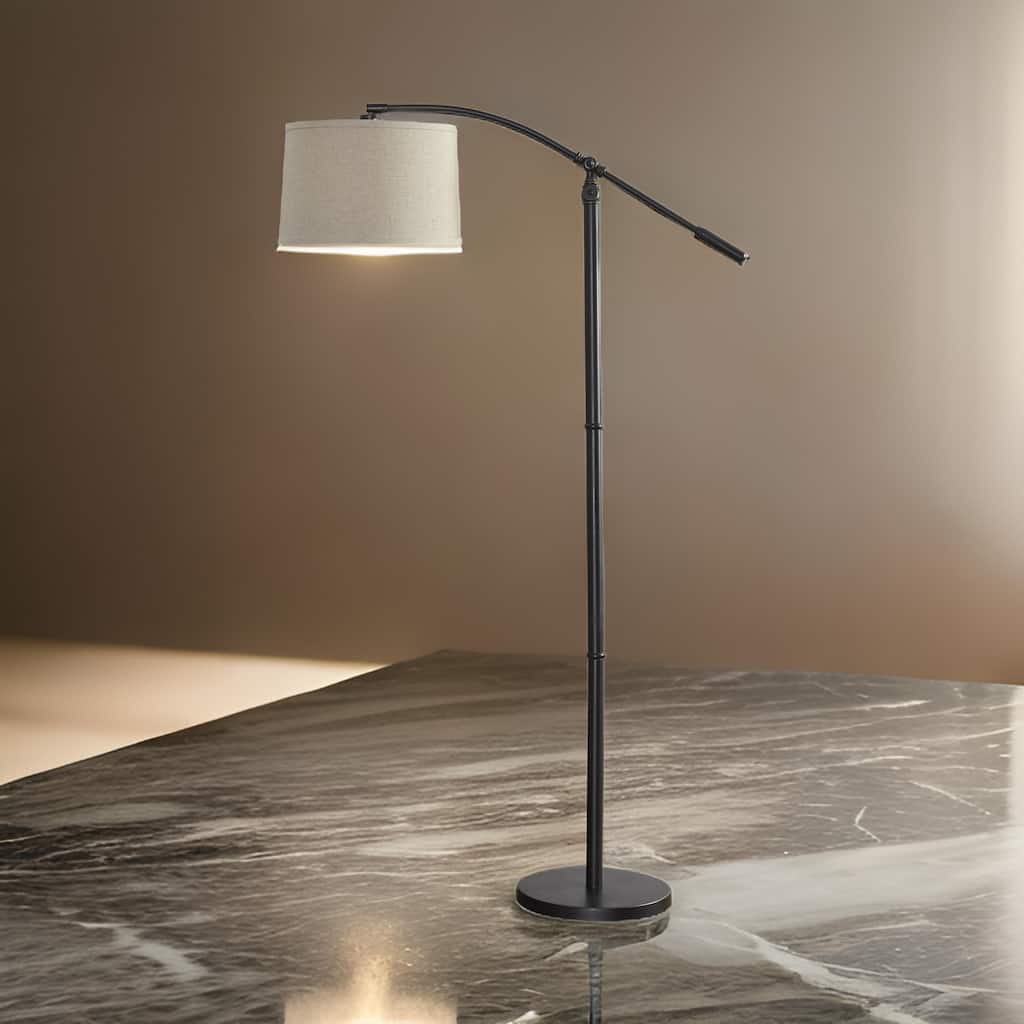 70 Inch Arc Floor Lamp, Beige Shade, Adjustable Arm and Height, Dark Bronze