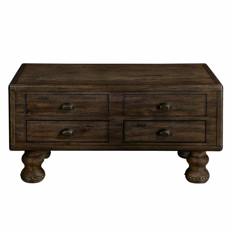 40" Solid Wood Rectangle Coffee Table with 4 Drawers