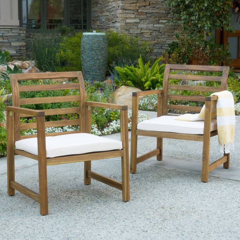 Outdoor Acacia Wood Club Chairs, 2-Pcs Set, Natural Stained