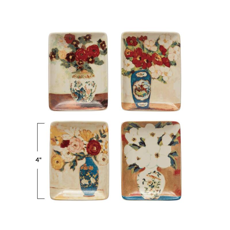 Stoneware Dish with Flowers in Vase - 3.0"L x 1.0"W x 4.0"H