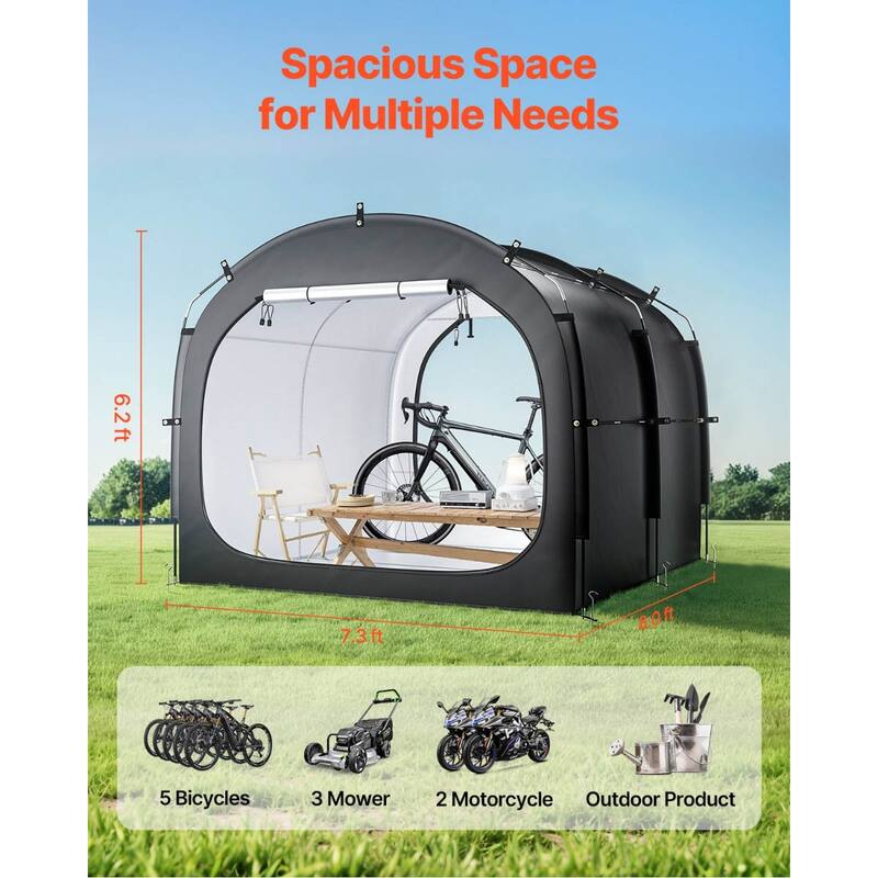 5+ Bike Waterproof Outdoor Storage Shelter Shed with Dual Doors and Arc Top and Fiberglass Frame - 88.19 x 97.24 x 77.95 in
