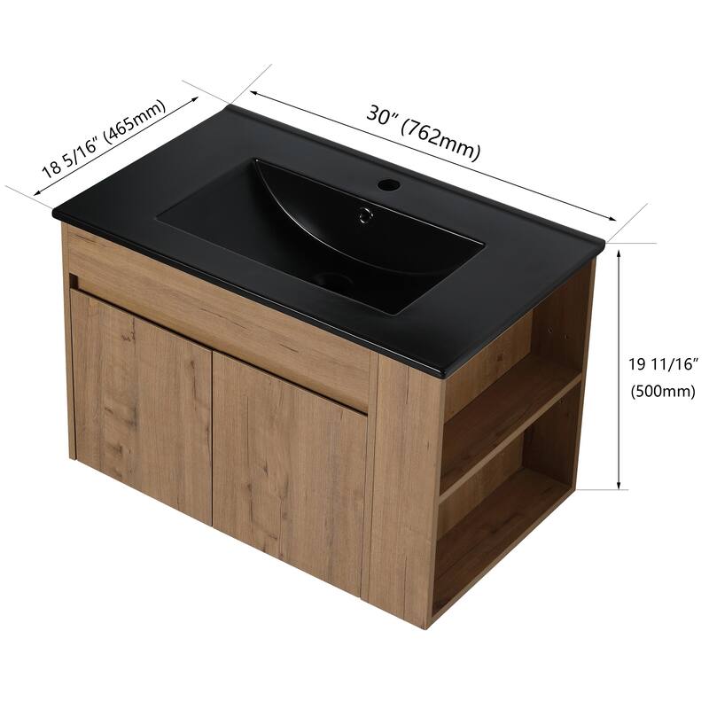 Bathroom Vanity With Sink In 30 Inch, Floating Bathroom Vanity With Soft Close Door and Shelf