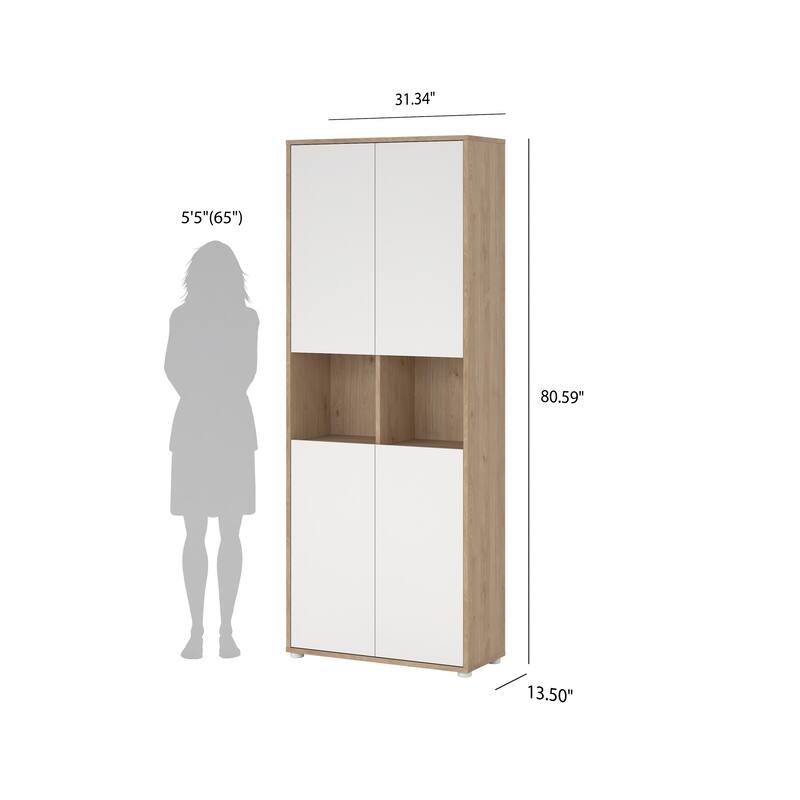 Carson Carrington Sign 6 Shelf Bookcase with 4 Doors, Home Office Storage - 13.5"D x 31.34"W x 80.59"H
