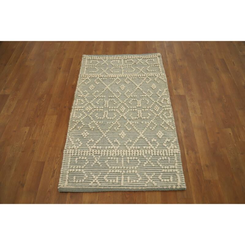 Hand Knotted Oriental 100% Wool Carpet Modern Geometric Beige & Ivories Modern Gotti Design Area Rug - 3' 11'' X 2' 4''