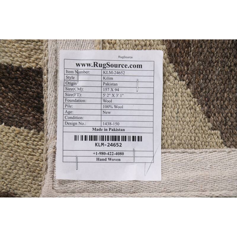 Chevron Style Kilim Oriental Area Rug Flatweave Wool Carpet - 3'1"x 5'2"