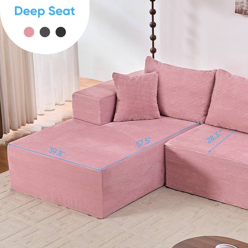 Mixoy Modern 113''Minimalist 2-Piece Corduroy Modular Chaise Sectional Sofa Deep Seat,L-Shaped Upholstered Couch With Chaise