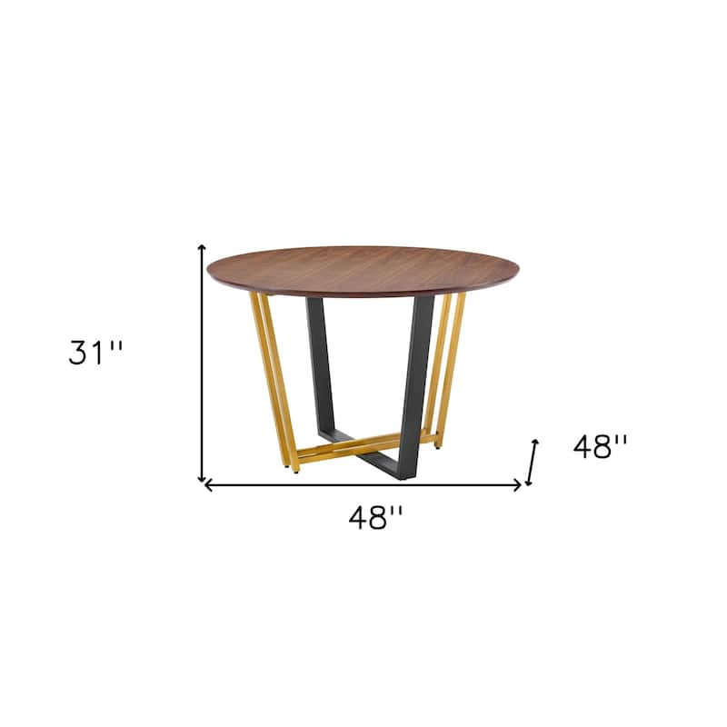 48" Brown And Gold Iron Sled Base Round Top Dining Table