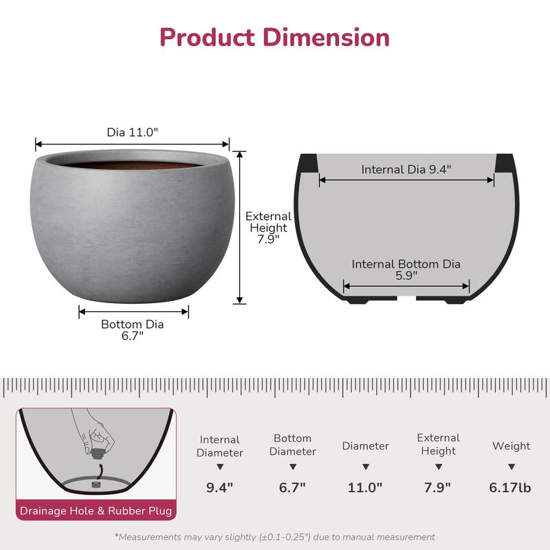 Concrete Round Planter with Enhanced Interior Outdoor Indoor Pot with Drainage Holes