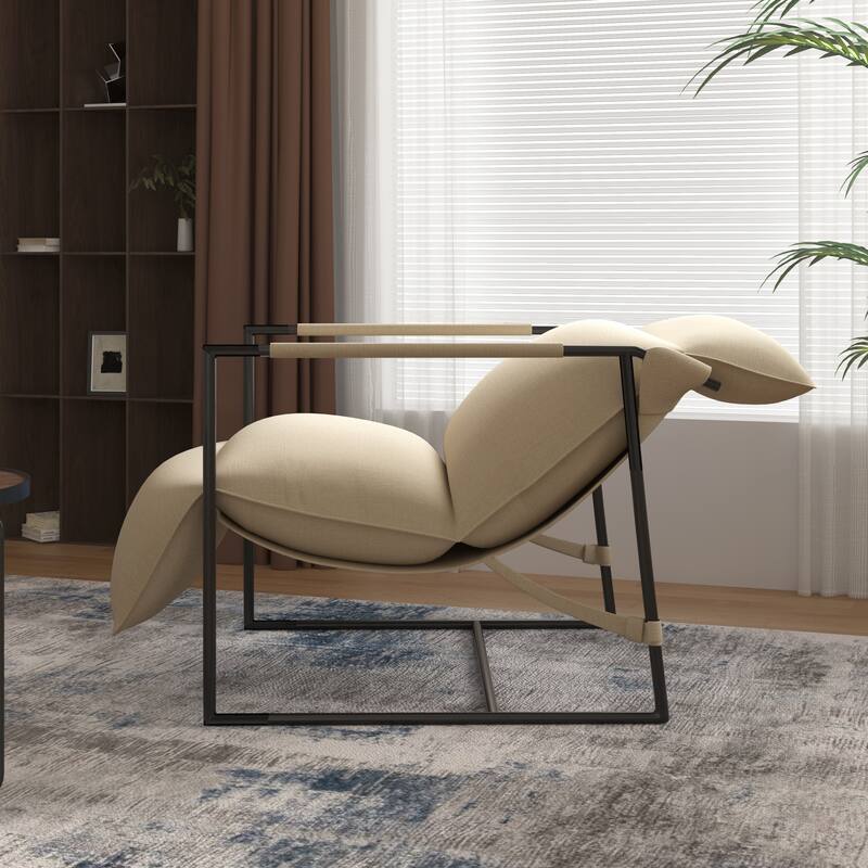 Metal Framed Sling Accent Chair with Bag Cushion