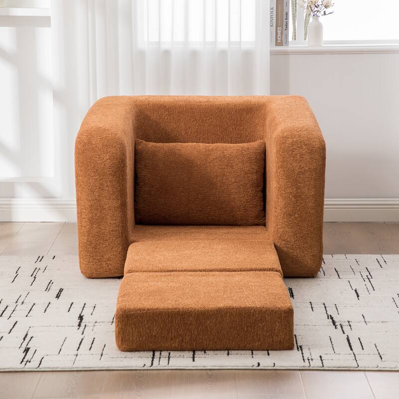 40" Convertible Chenille Floor Sofa Bed, Foldable Boneless Mattress Cloud Single Couch Lounge Chair with Armrest & Pillow