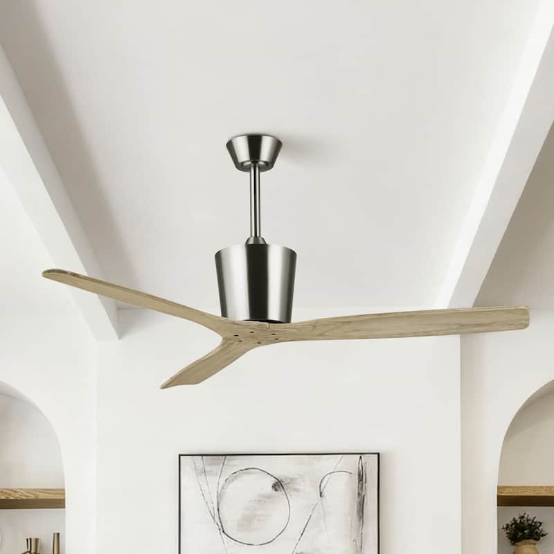 54" Modern Gold Solid Wood 3-Blade Outdoor Ceiling Fan without Light - Brushed Nickel
