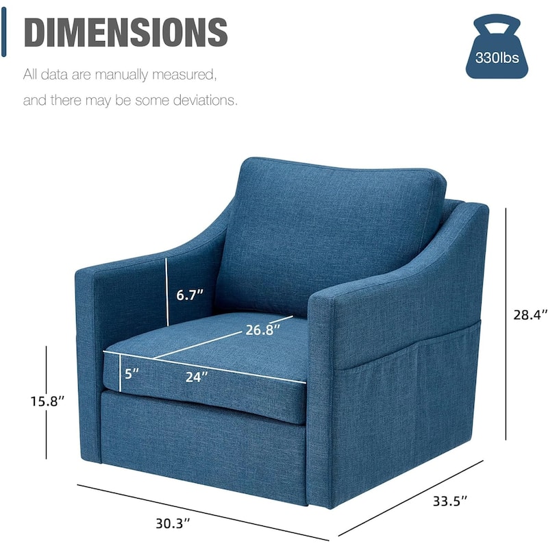 Swivel Accent Chair - Modern Linen Armchair with Removable Cover for Living Room & Reception