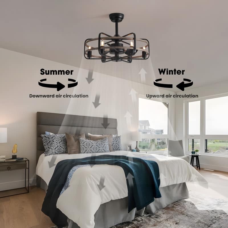 25" Caged Ceiling Fan with Light Remote Control 6-Light Farmhouse Ceiling Fan Fandelier Ceiling Fan with Light for Dining Room