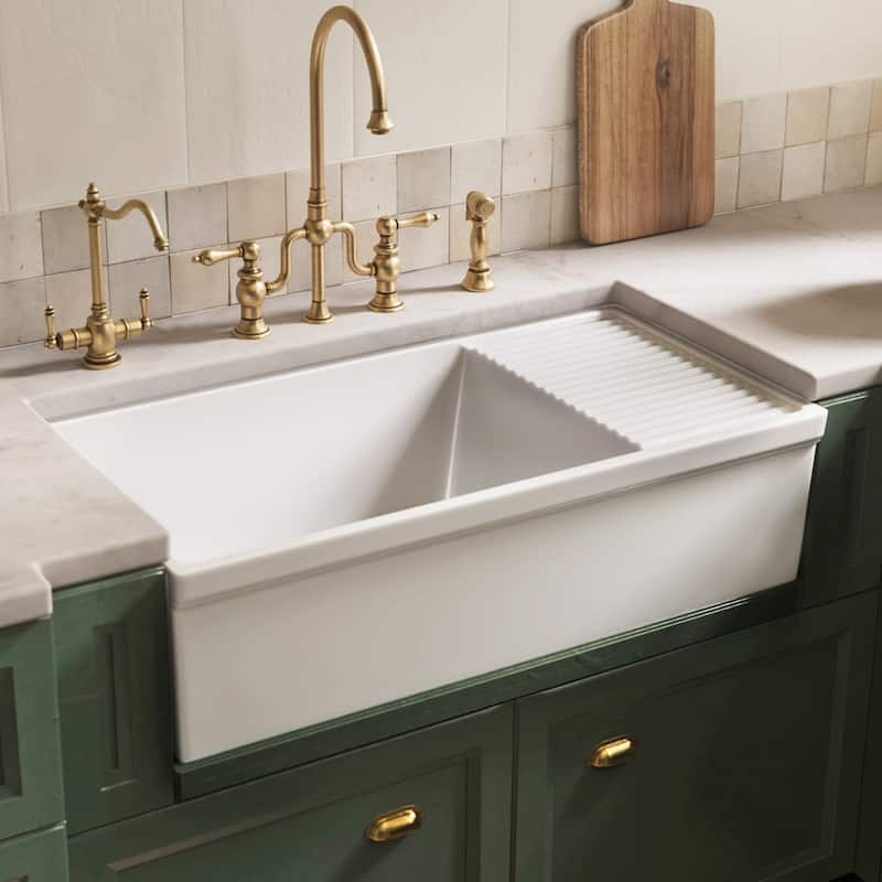 Whitehaus Reversible Matte Fireclay Sink with Integral Drainboard