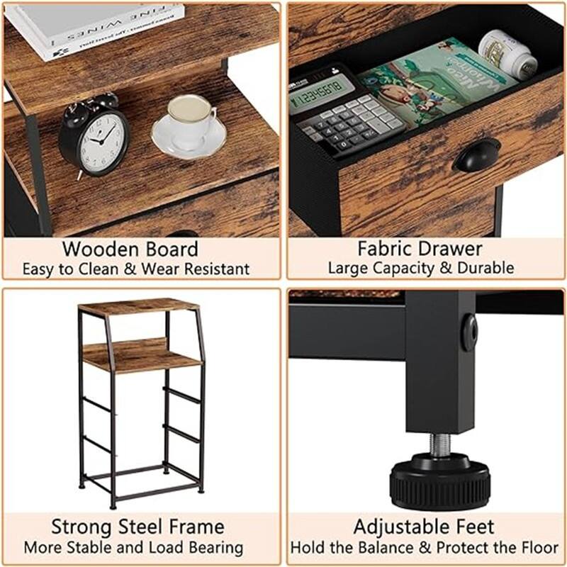 Small Nightstand with 3 Fabric Storage Drawers
