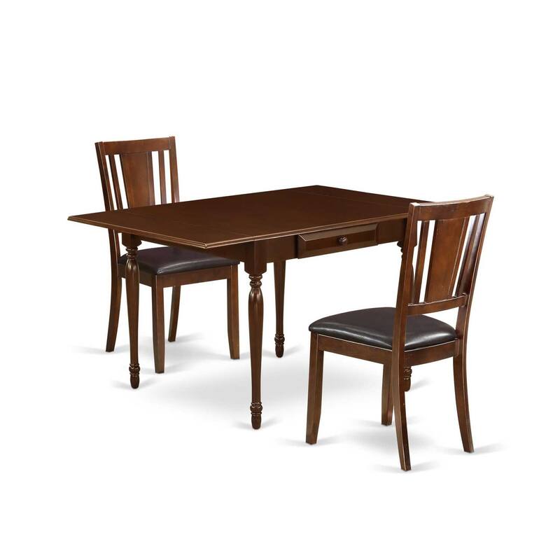 HomeStock 3-Piece Mahogany Finish Solid Wood Top with Dropleaf Dining Table Set
