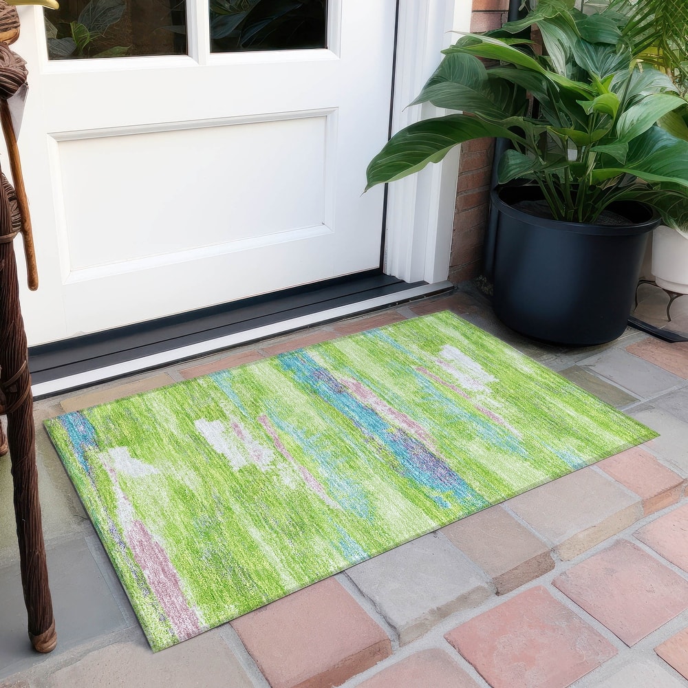 Machine Washable Indoor/ Outdoor Abstract Modern Chantille Rug