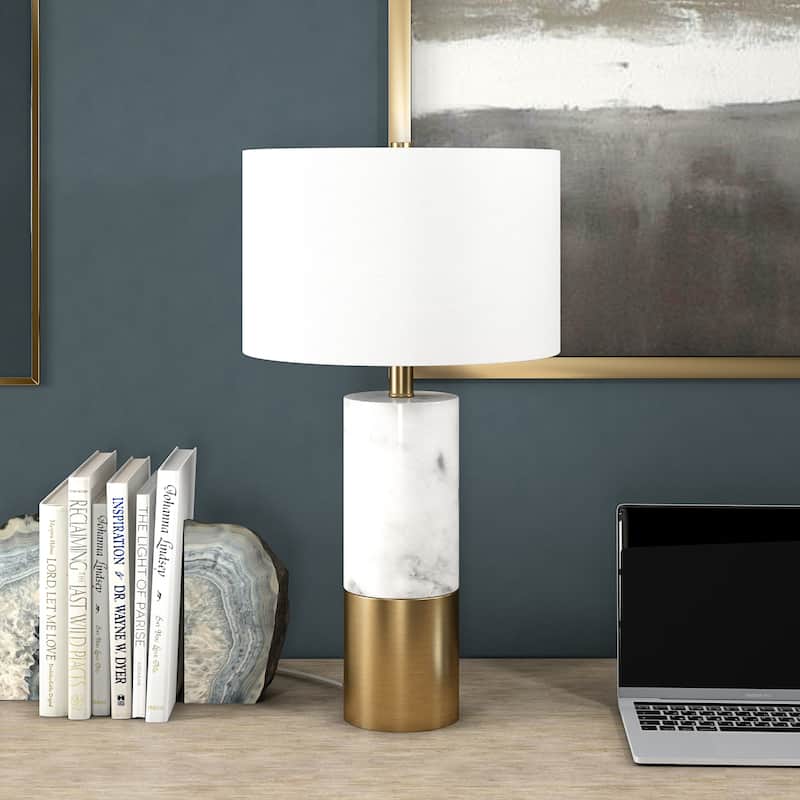 Lena 24" Tall Table Lamp with Fabric Shade - 13" Wide - Marble/Brass