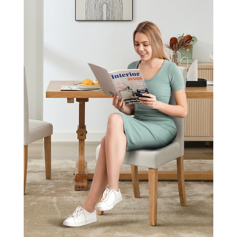 Modern Fabric Dining Chairs Set of 2 – Upholstered Curved Backrest, Wood Legs & 265lb Capacity, for Kitchen/Dining Room