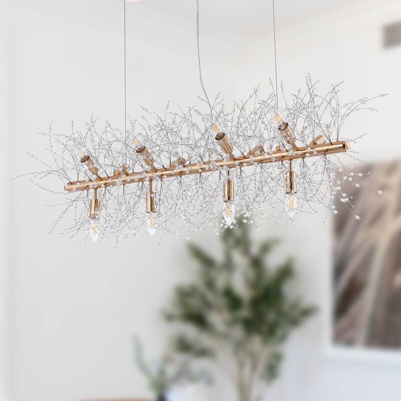 Gold Sparkle LED Linear Chandelier Pendant Light Crystal Lamp Creative Lighting
