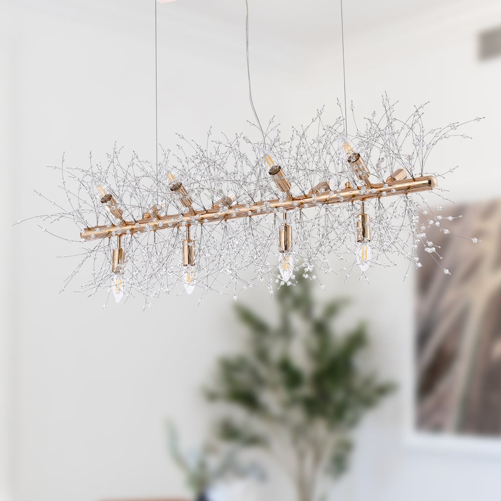 Gold Sparkle LED Linear Chandelier Pendant Light Crystal Lamp Creative Lighting