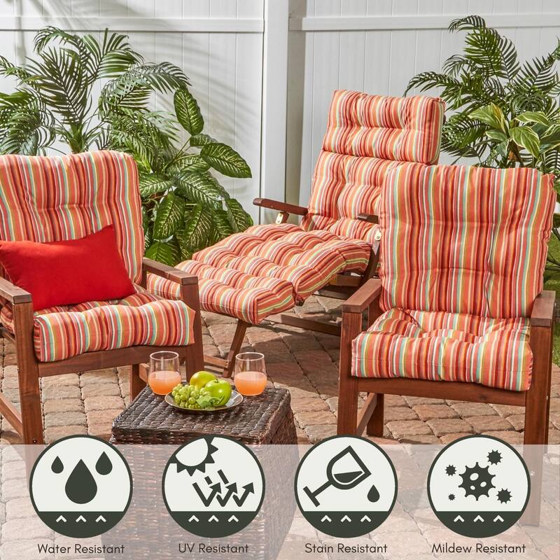 Coastal Stripe 21 x 42-inch Outdoor Seat/Back Chair Cushion (Set of 2) (Cushions Only)