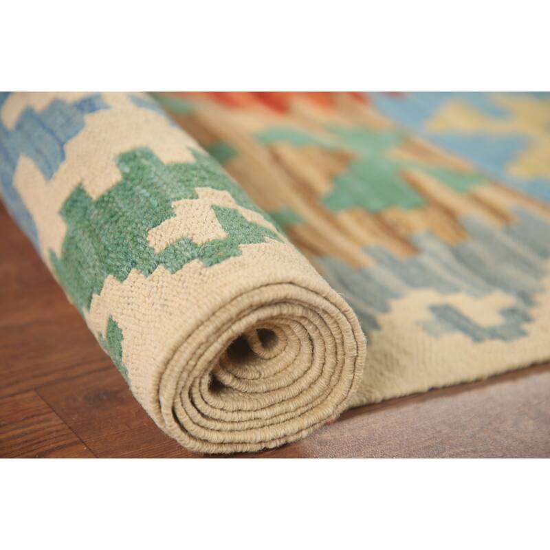 Hand Woven Oriental 100% Wool Carpet Southwestern Geometric Oranges & Rust Kilim Area Rug - 9' 7'' X 6' 5''