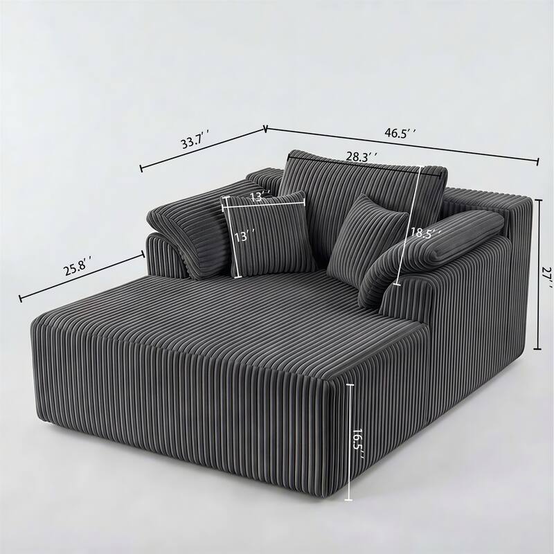 60" Chaise Lounge Chair, Oversized Boneless Corduroy Sofa Bed with Deep Seat, Indoor Sleeper Couch Reading Chair