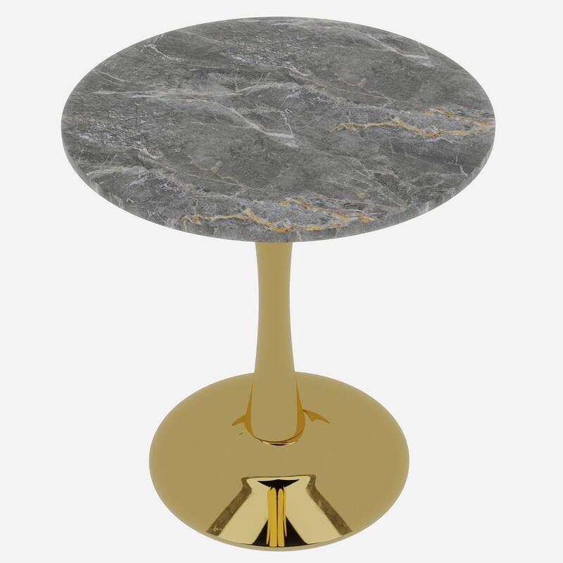 27.6" Mid-Century Modern Style Dining Table, Accommodates 2-4 People, Featuring A Round Dark Gray Textured Marble Tabletop