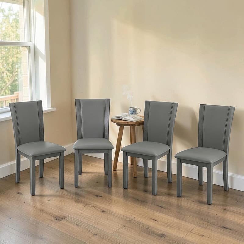 Wooden Dining Chairs Set of 4, Upholstered Side Chairs with Padded Seat for Kitchen & Dining Room - Grey