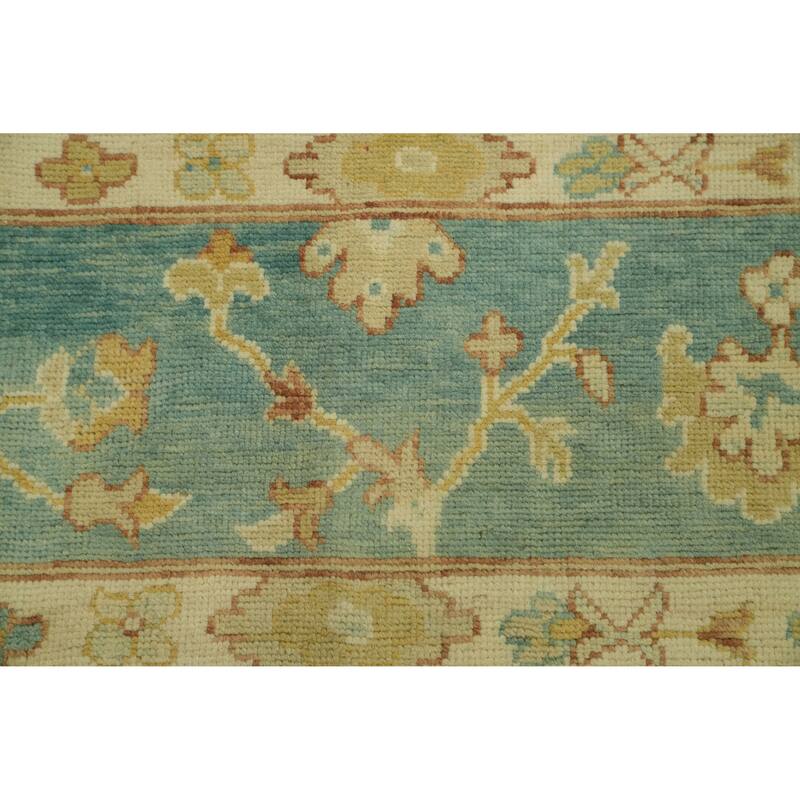 Vegetable Dye Blue Oushak Turkish Area Rug, Floral Geometric Carpet - 11' 10'' X 9' 0''