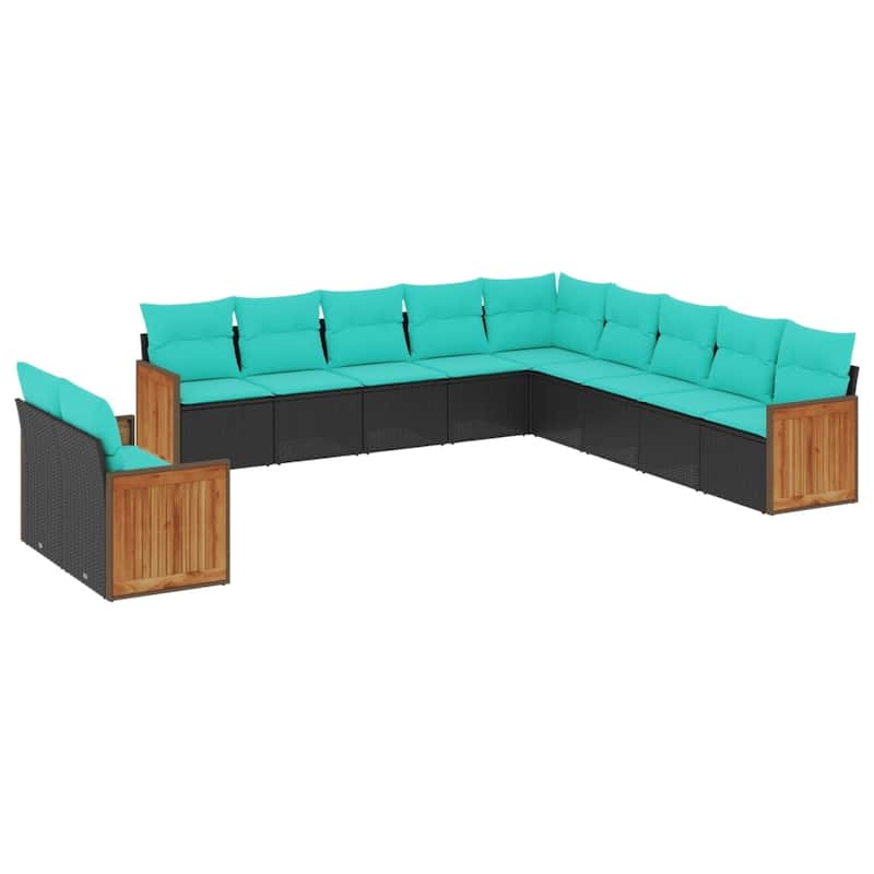 vidaXL 11 Piece Patio Sofa Set with Cushions Black Poly Rattan