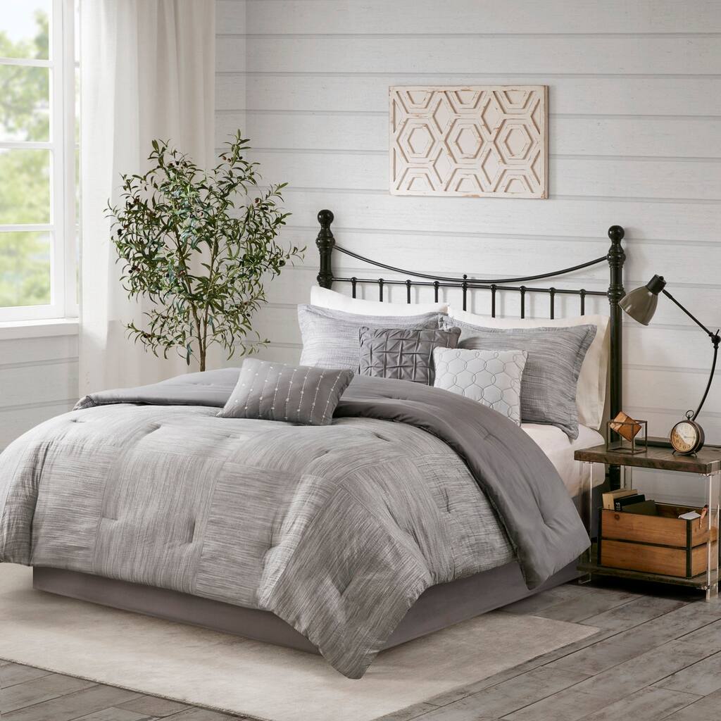 GDF Studio - Walter Printed Seersucker 7-Piece Comforter Set with Decorative Pillows