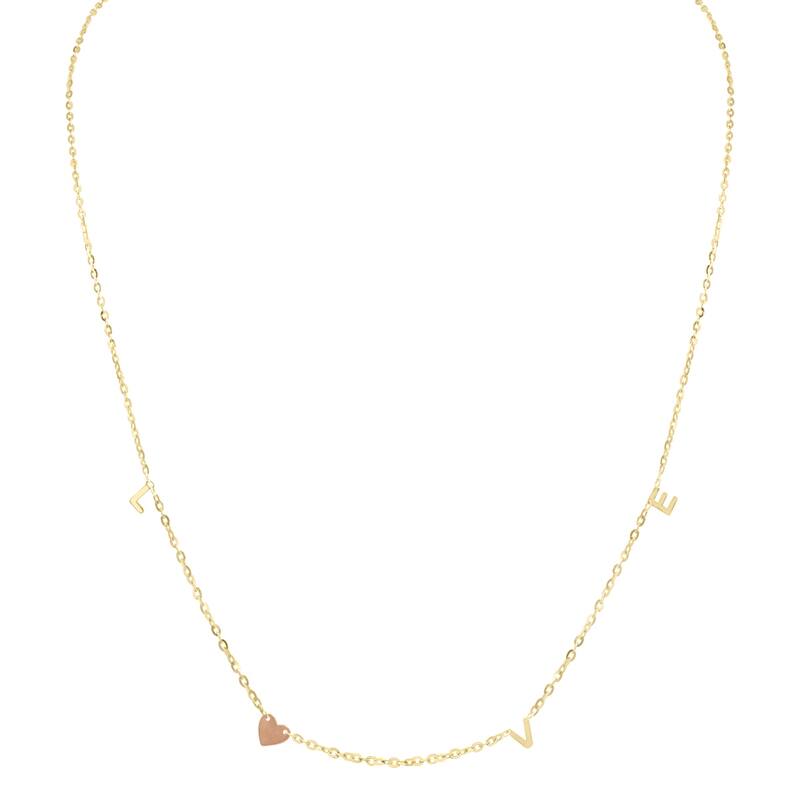 Marquee Jewels 14K Solid Yellow and Rose Gold LOVE Necklace with Lobster Clasp