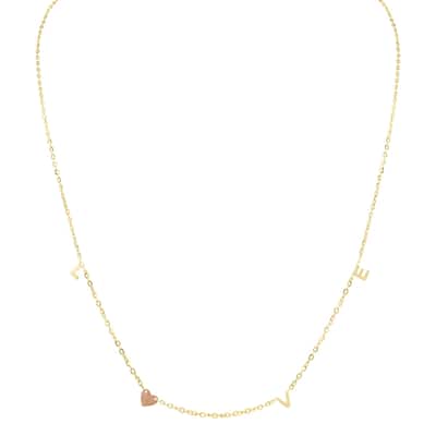 Marquee Jewels 14K Solid Yellow and Rose Gold LOVE Necklace with Lobster Clasp