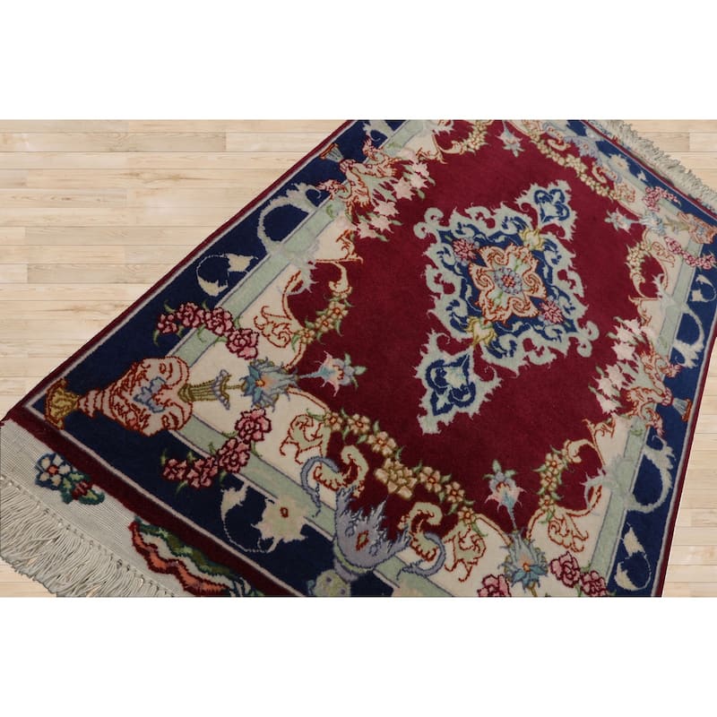 2'1''x3'2'' Hand Knotted Wool Mauve Traditional 250 KPSI Rug - 2' 1'' x 3' 2''