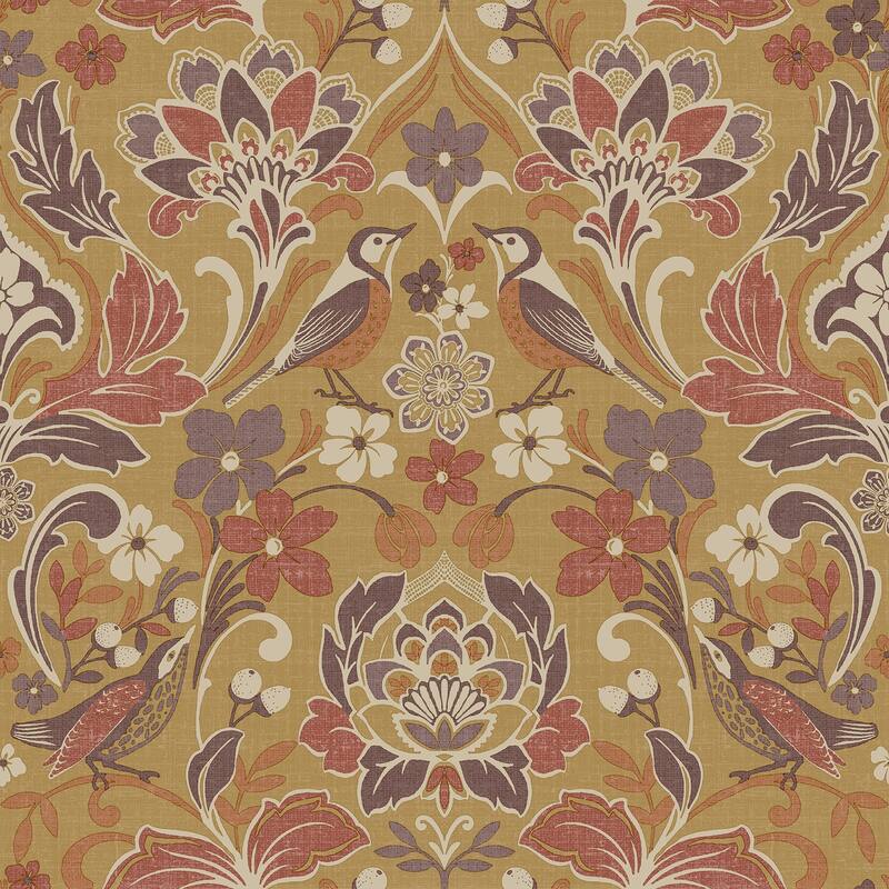 Arthouse Birdy Yellow Nuthatch Floral Wallpaper