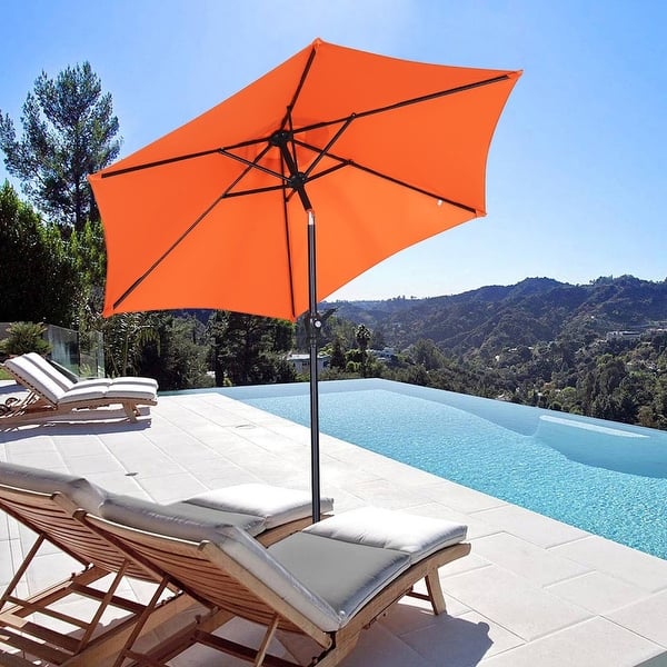 7ft half patio umbrella Formosa Covers wood market Tilt mechanism Product Description 7-1/2' Market Half Umbrella